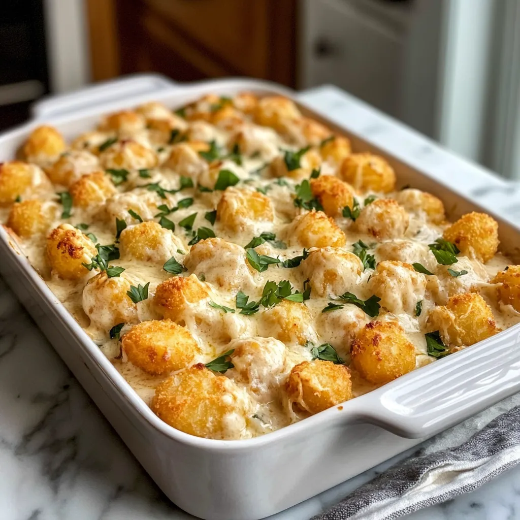 Photo of featured for Creamy Chicken Alfredo Tater Tot Casserole: A Comfort Food Dream Come True