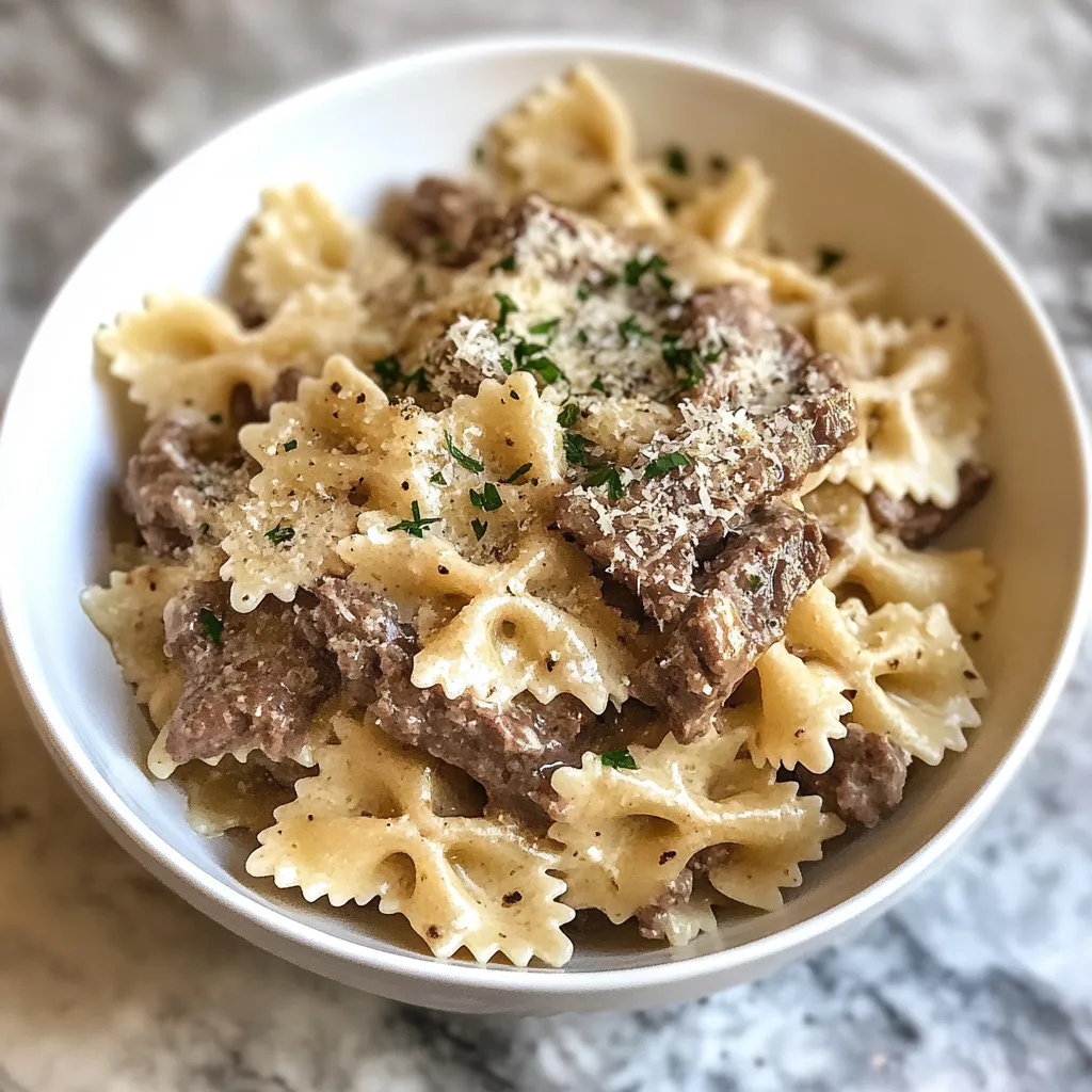 Photo of featured for Heavenly Creamy Parmesan Garlic Beef Bowtie Pasta: A Flavorful Delight