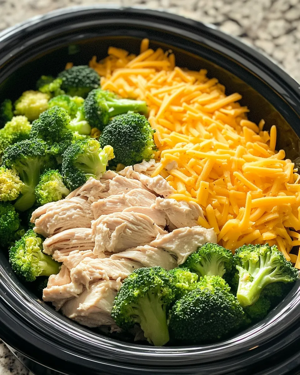 Ingredients for Irresistibly Creamy Crockpot Broccoli Cheddar Chicken for Effortless Comfort Food