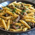 Photo of featured for Irresistible Garlic Butter Penne Pasta with Beef: A Savory Delight You Can't Resist