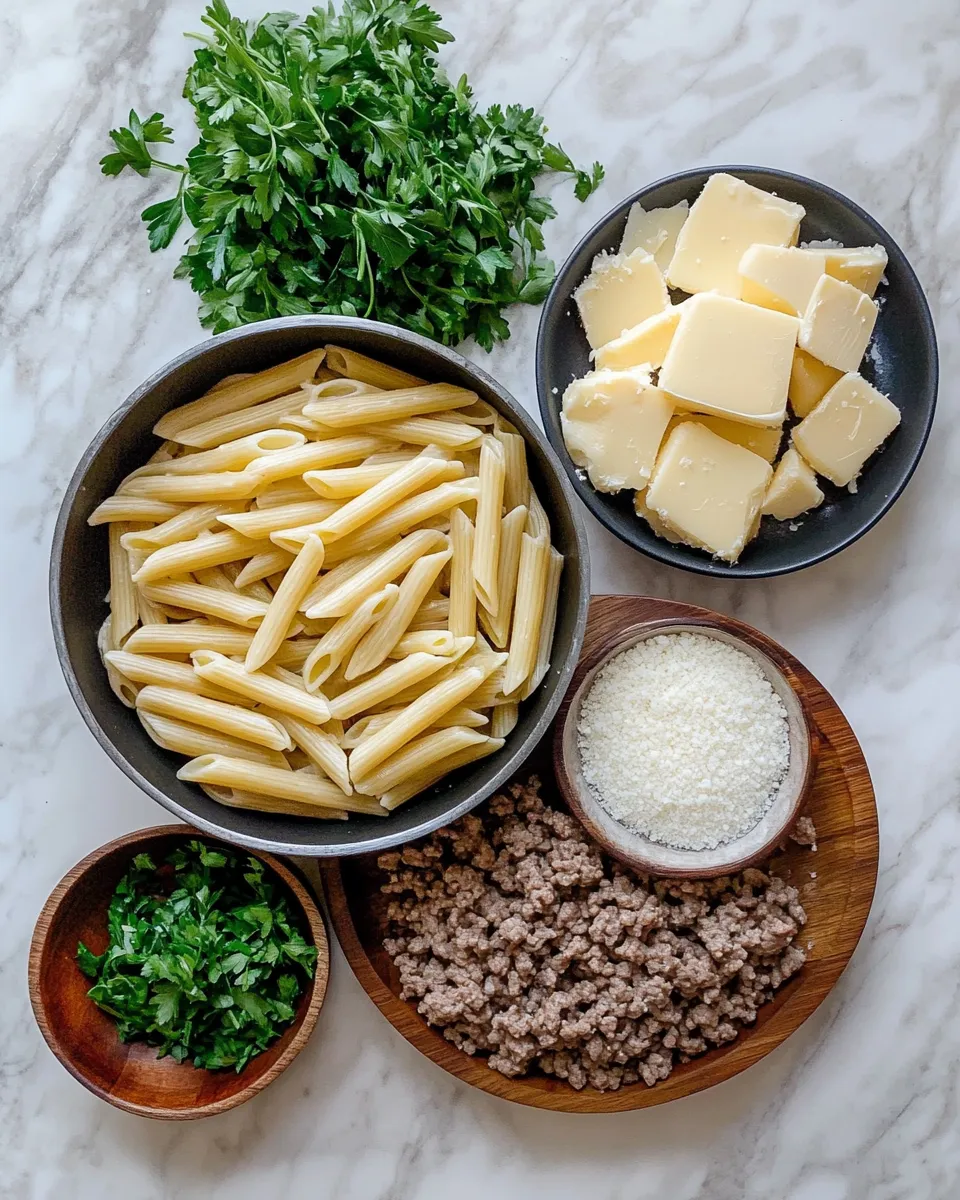 Ingredients for Irresistible Garlic Butter Penne Pasta with Beef: A Savory Delight You Can't Resist