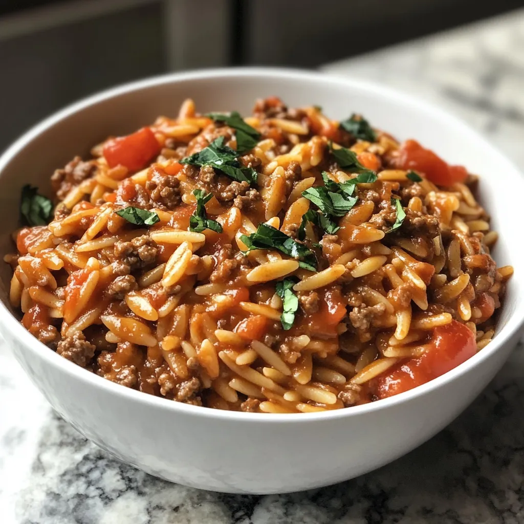 Photo of featured for Savory Ground Beef Orzo: Indulge in Tomato Creamy Goodness