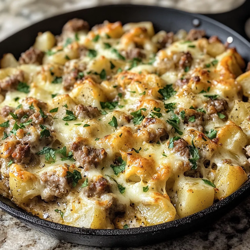 Photo of featured for Savor the One-Pan Cheesy Meat and Potato Skillet Delight