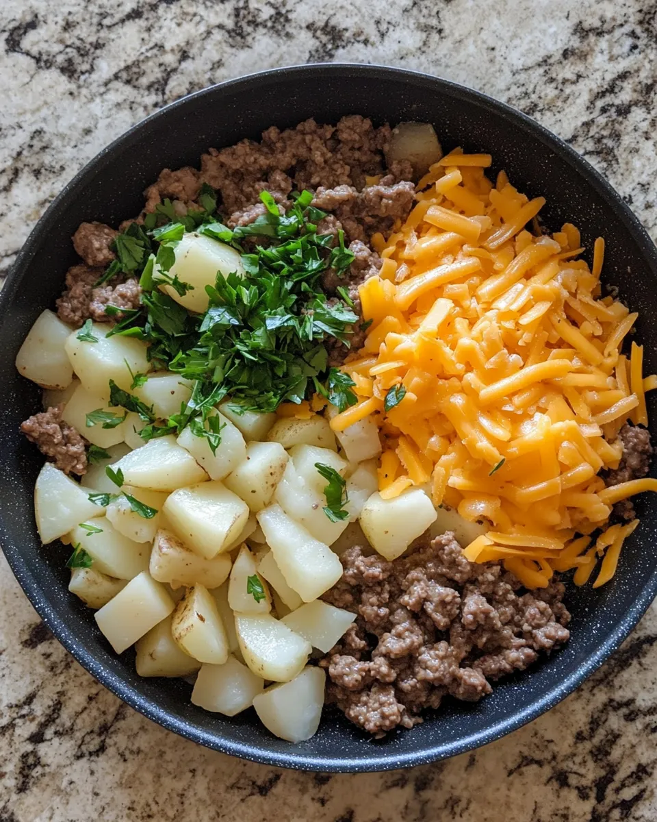 Ingredients for Savor the One-Pan Cheesy Meat and Potato Skillet Delight