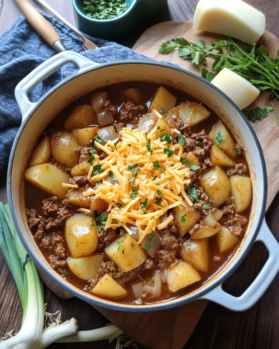 Ingredients for Savory One-Pot Beef and Potato Casserole: A Hearty Meal Made Easy