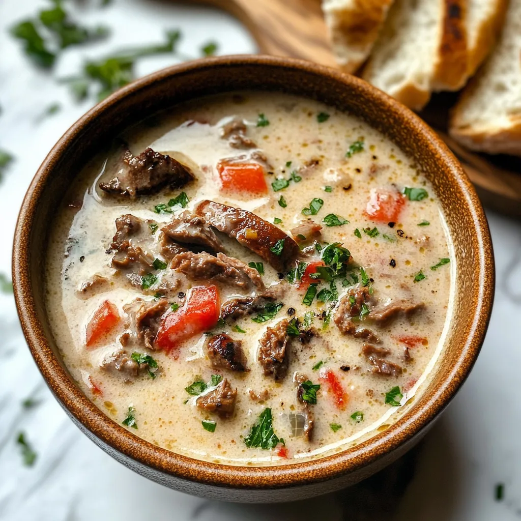 Photo of featured for Savor the Flavor: Hearty Philly Cheesesteak Soup to Warm Your Soul
