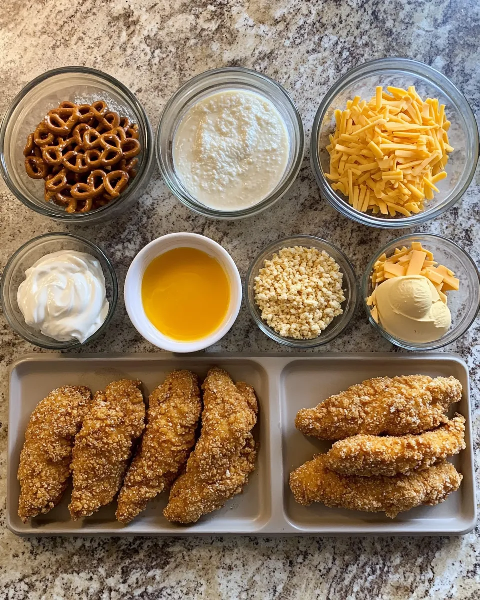 Ingredients for Crunchy Pretzel Chicken Drenched in Mustard-Cheddar Bliss
