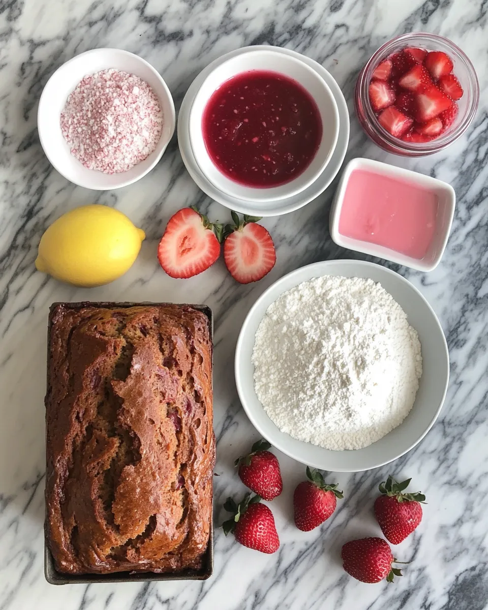 Ingredients for Irresistibly Sweet Strawberry Bread Loaf with a Glorious Strawberry Glaze