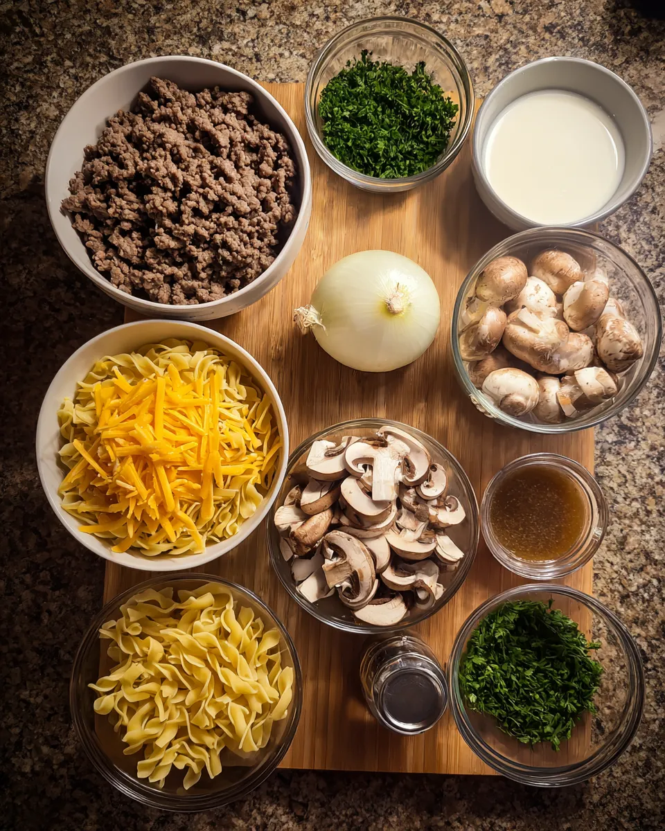Ingredients for Savory Beef Stroganoff Casserole: A Mouthwatering Twist on a Classic Dish