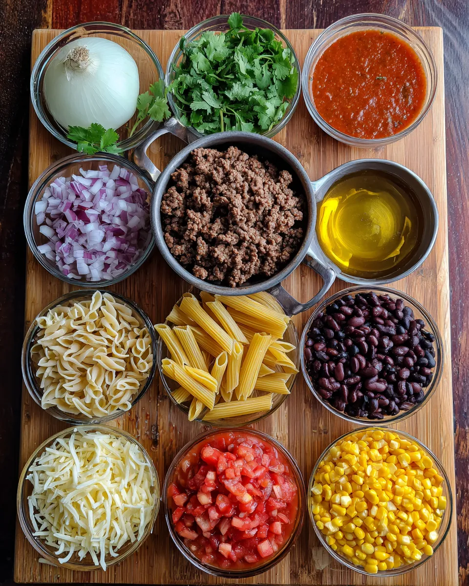 Ingredients for Savory Beef Taco Pasta: A Flavor Explosion in Every Bite