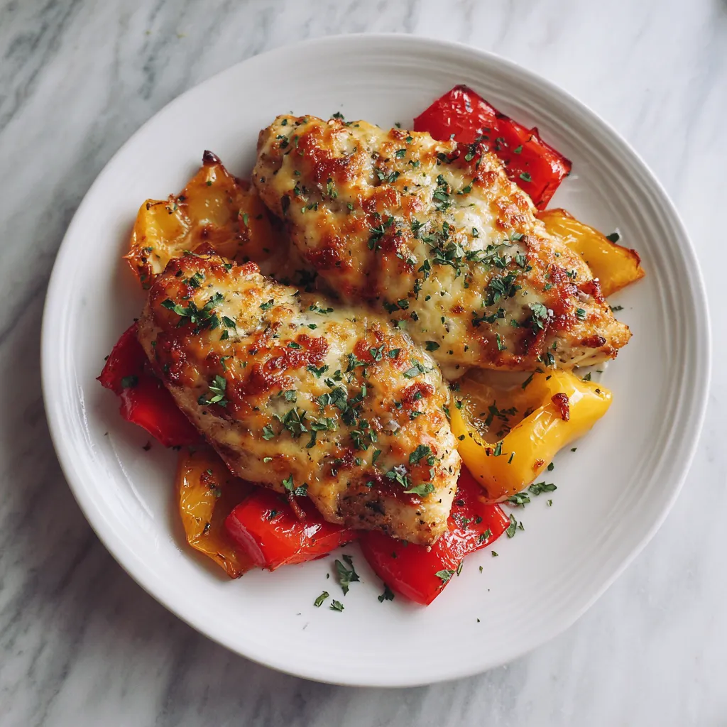 Photo of featured for Irresistibly Cheesy Baked Chicken Breast And Peppers