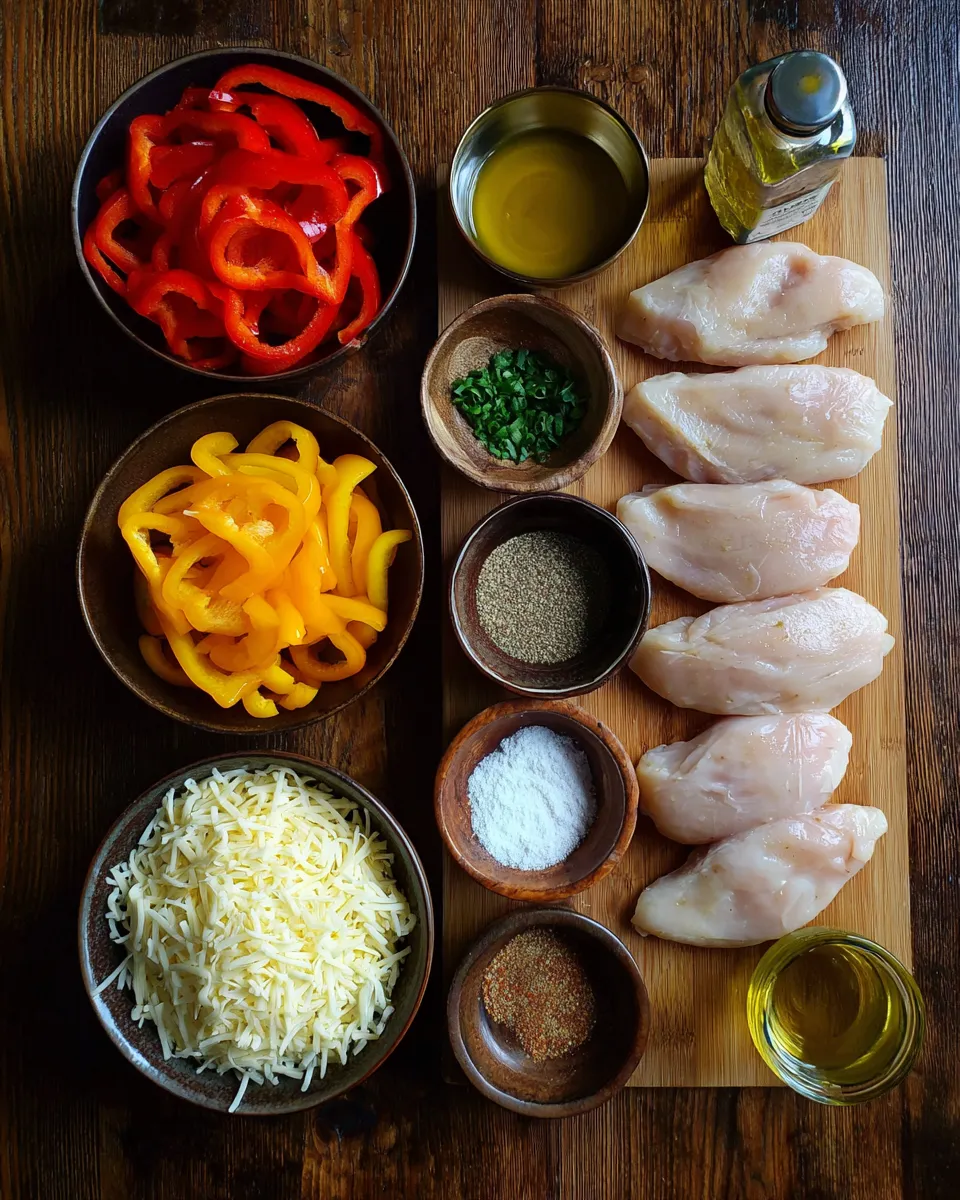 Ingredients for Irresistibly Cheesy Baked Chicken Breast And Peppers
