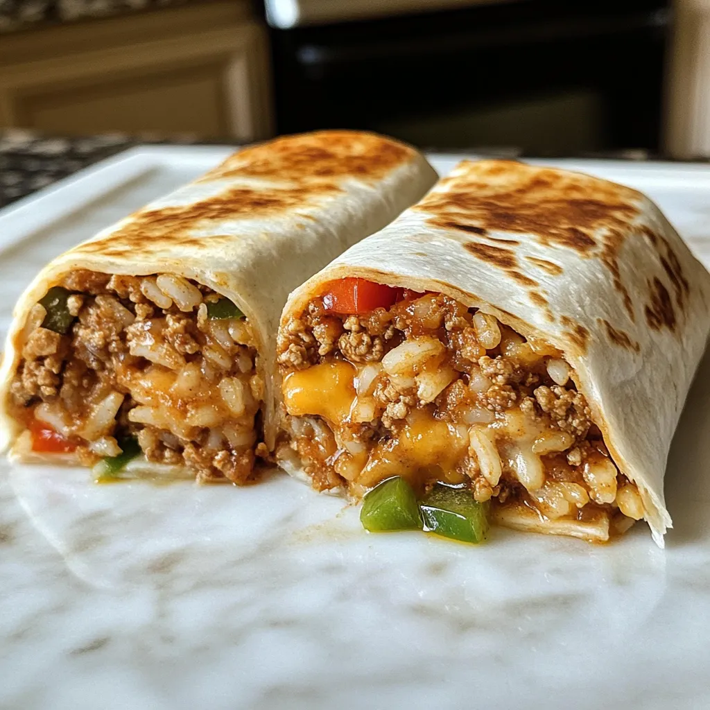 Photo of featured for Irresistibly Cheesy Ground Chicken and Rice Burritos