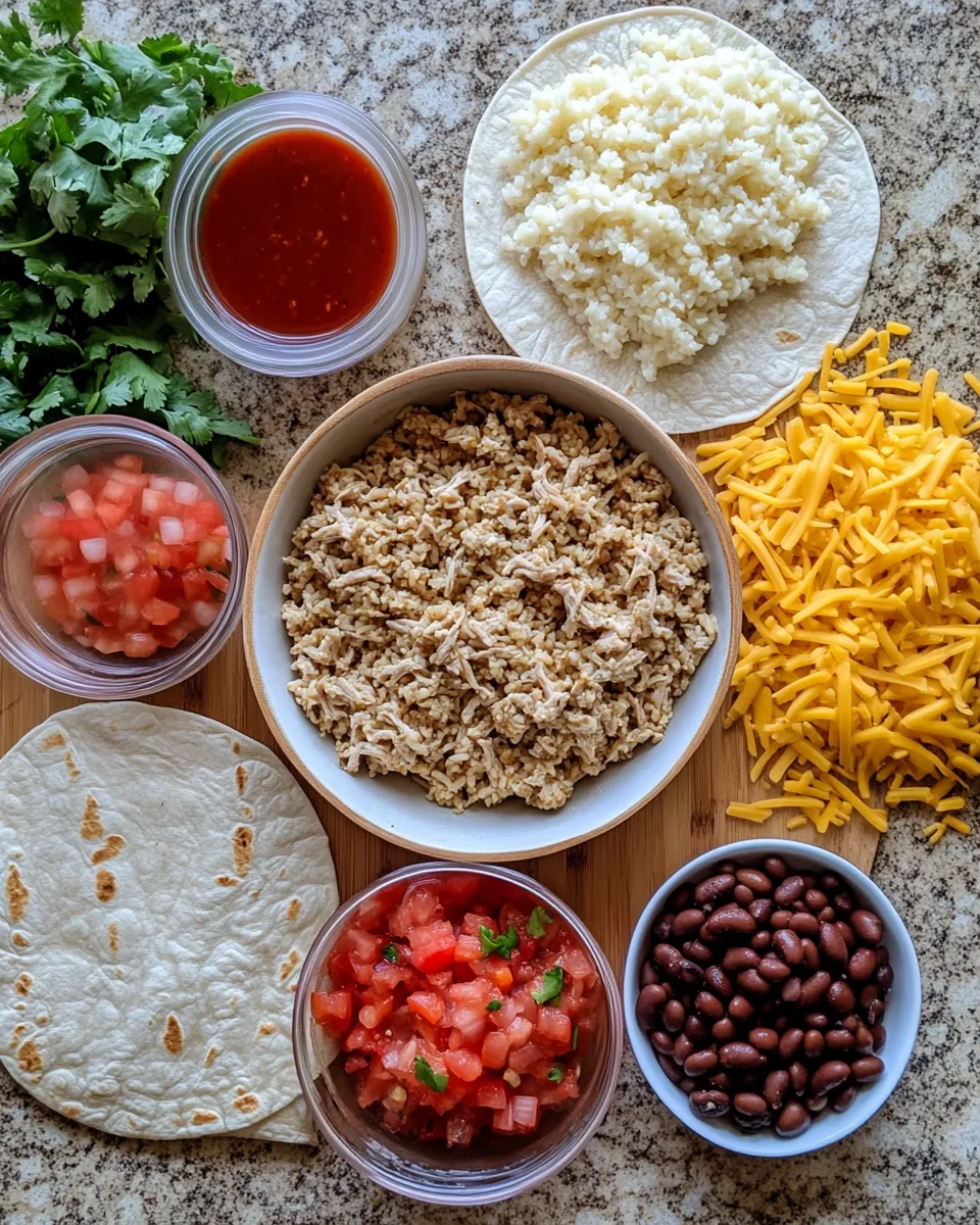 Ingredients for Irresistibly Cheesy Ground Chicken and Rice Burritos