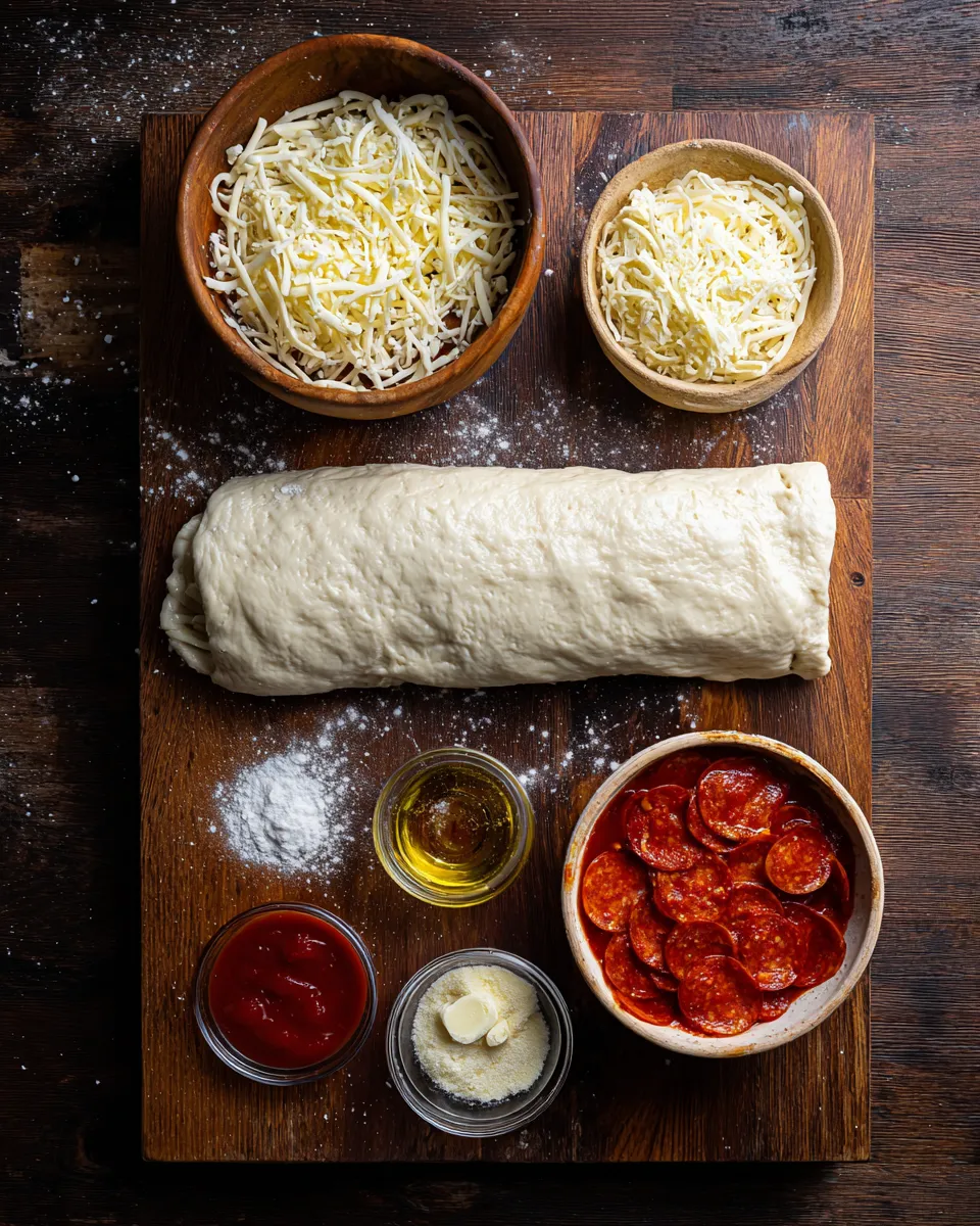 Ingredients for Irresistibly Cheesy Pepperoni Pizza Roll-Ups: A Mouthwatering Twist on a Classic Favorite