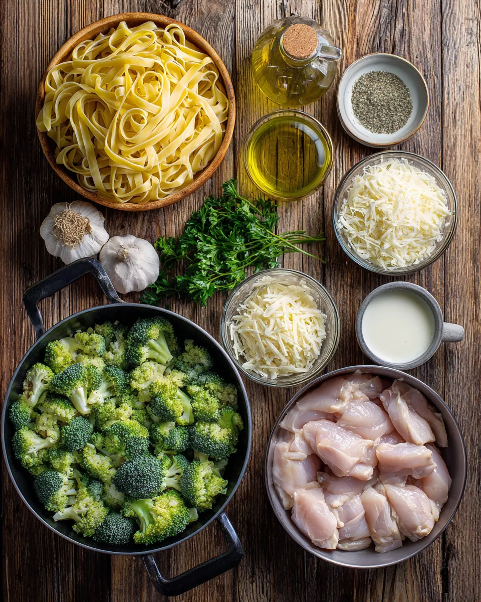 Ingredients for Deliciously Creamy Chicken Broccoli Alfredo: A Mouthwatering Comfort Food Recipe