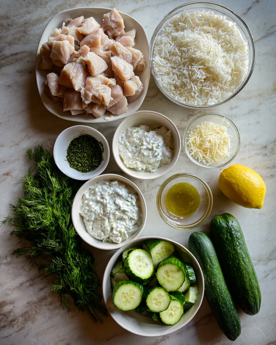 Ingredients for Mouthwatering Chicken Tzatziki and Rice Bake: A Delicious Twist on a Classic Dish