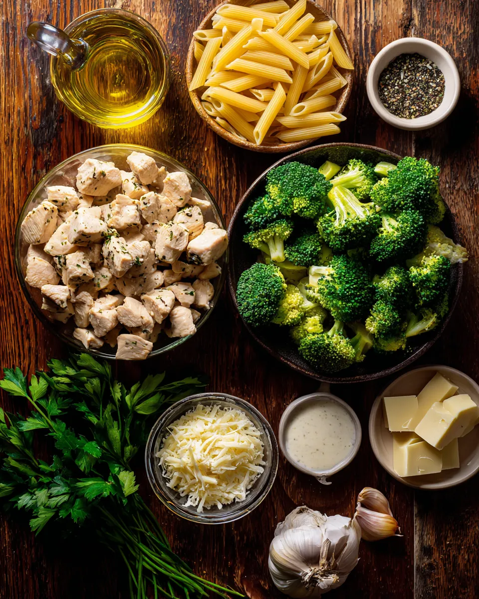 Ingredients for Indulgent Creamy Broccoli Chicken Pasta: A Decadent Delight