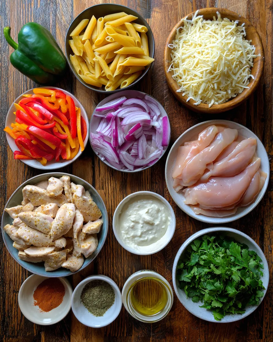 Ingredients for Irresistibly Creamy Chicken Fajita Pasta: A Flavorful Delight