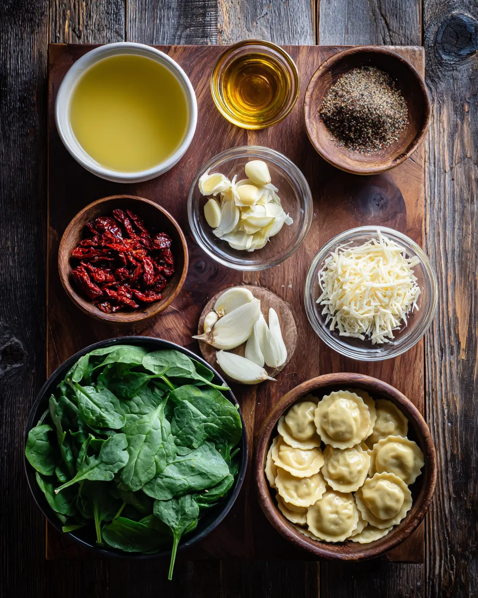 Ingredients for Indulgent Creamy Tuscan Ravioli Soup Recipe