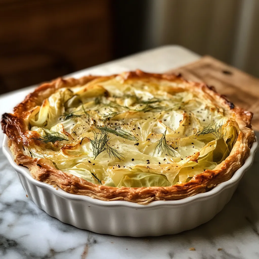 Photo of featured for Irresistible Crispy Cabbage Pie with Dill Cream Sauce