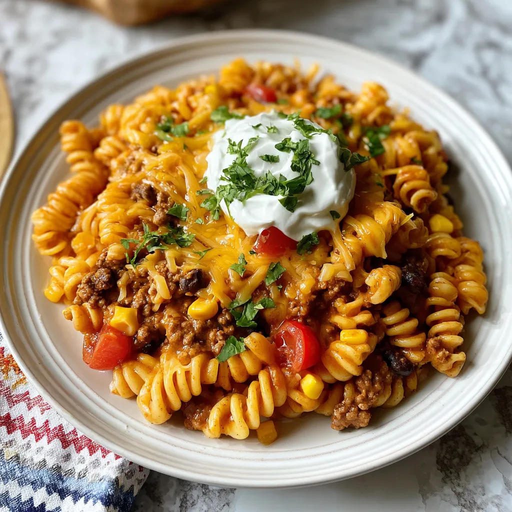 Photo of featured for Deliciously Easy Crock Pot Taco Pasta