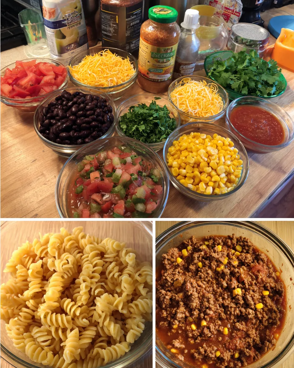 Ingredients for Deliciously Easy Crock Pot Taco Pasta