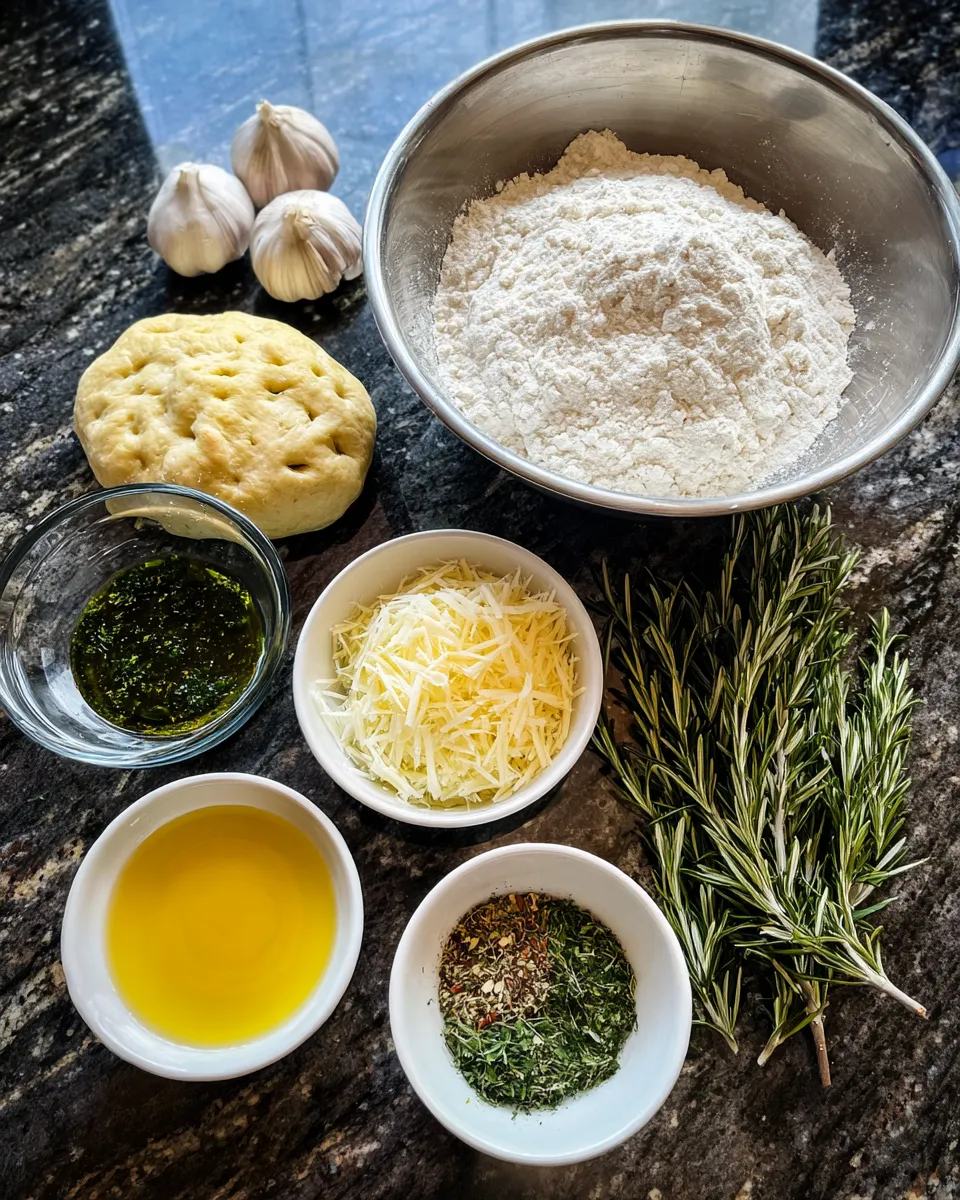 Ingredients for Irresistible Garlic Parmesan Focaccia: A Flavor Explosion