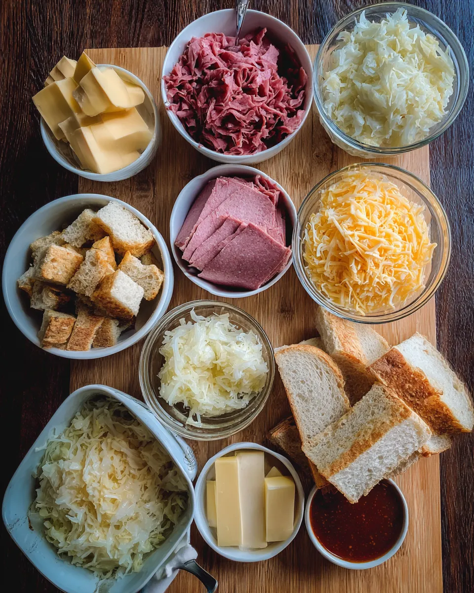 Ingredients for Irresistible Homemade Reuben Bake Recipe