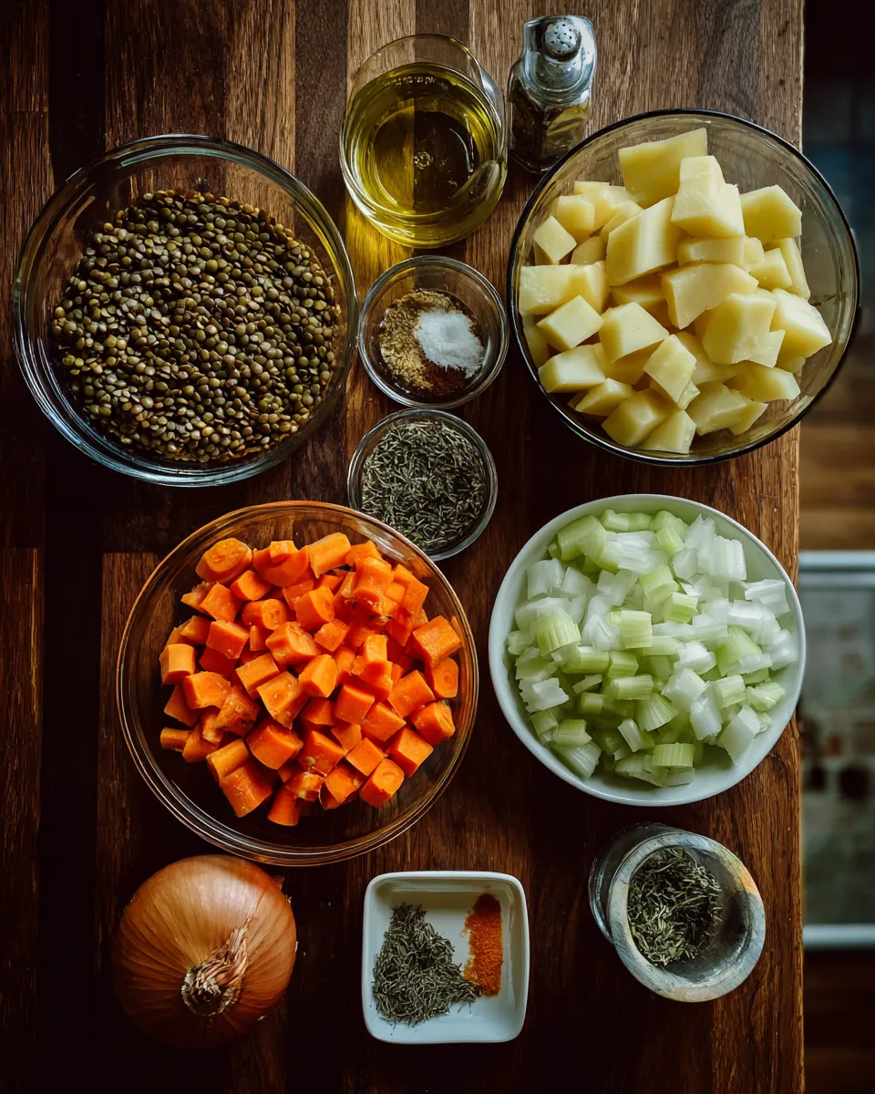 Ingredients for Hearty Lentil and Potato Soup: A Cozy Bowl of Comfort