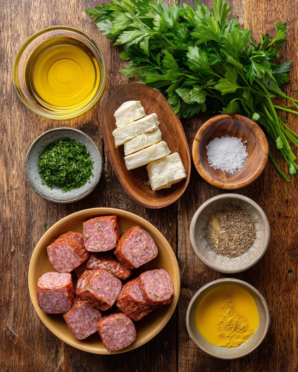 Ingredients for Irresistible Mustard Hasselback Kielbasa Bites