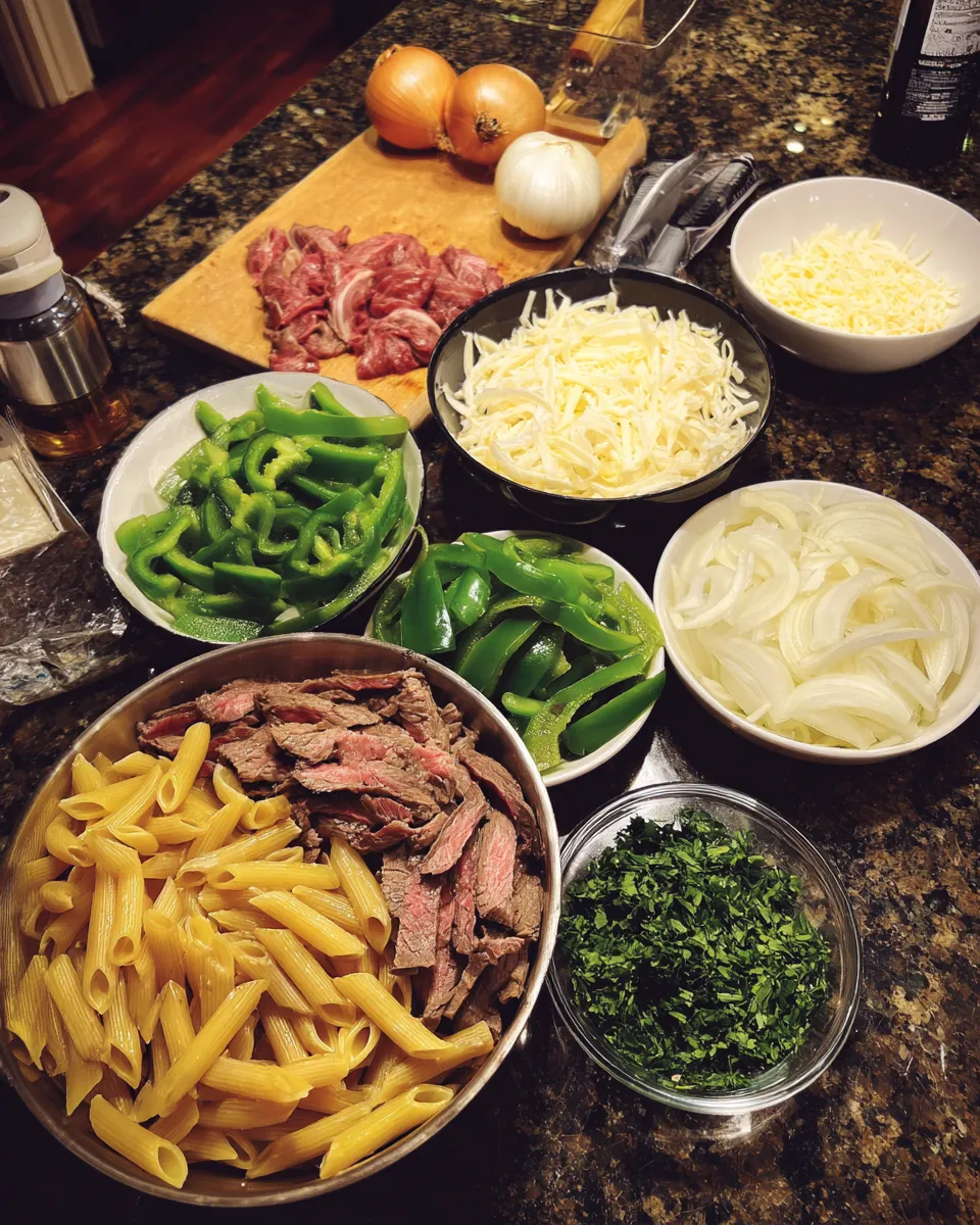 Ingredients for Philly Cheesesteak Pasta: Indulge in this Mouthwatering Delight
