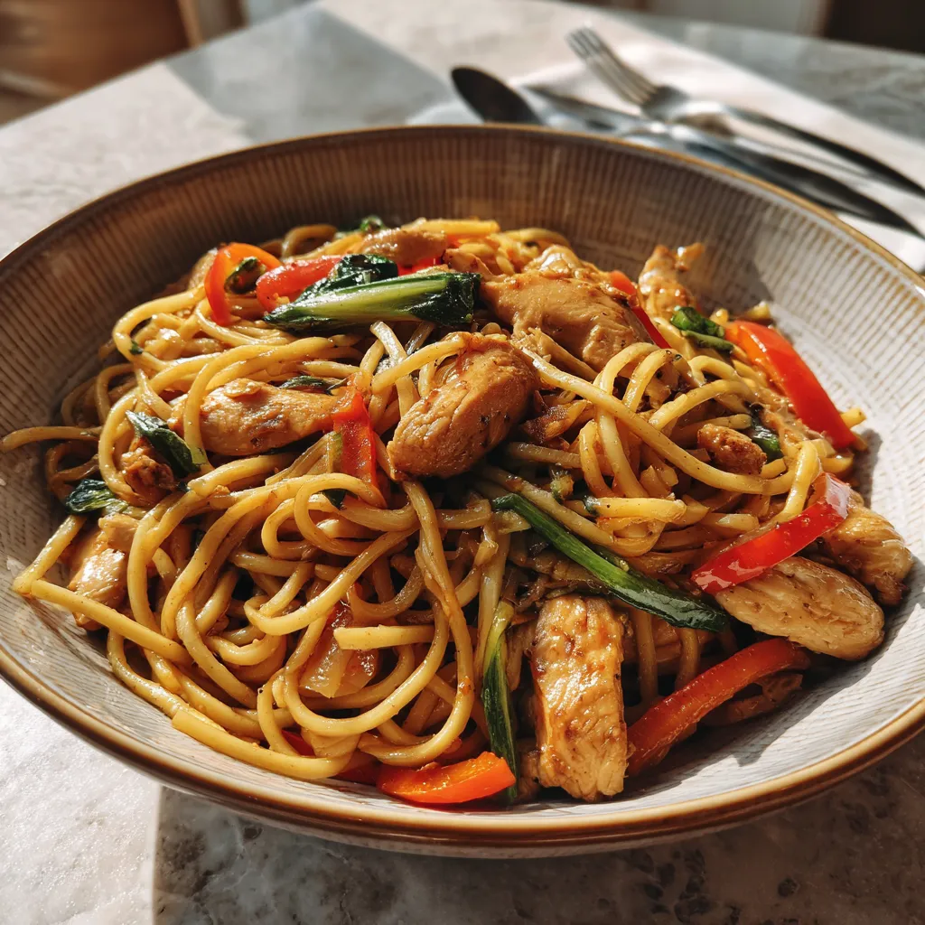 Photo of featured for Irresistible Sticky Garlic Chicken Noodles