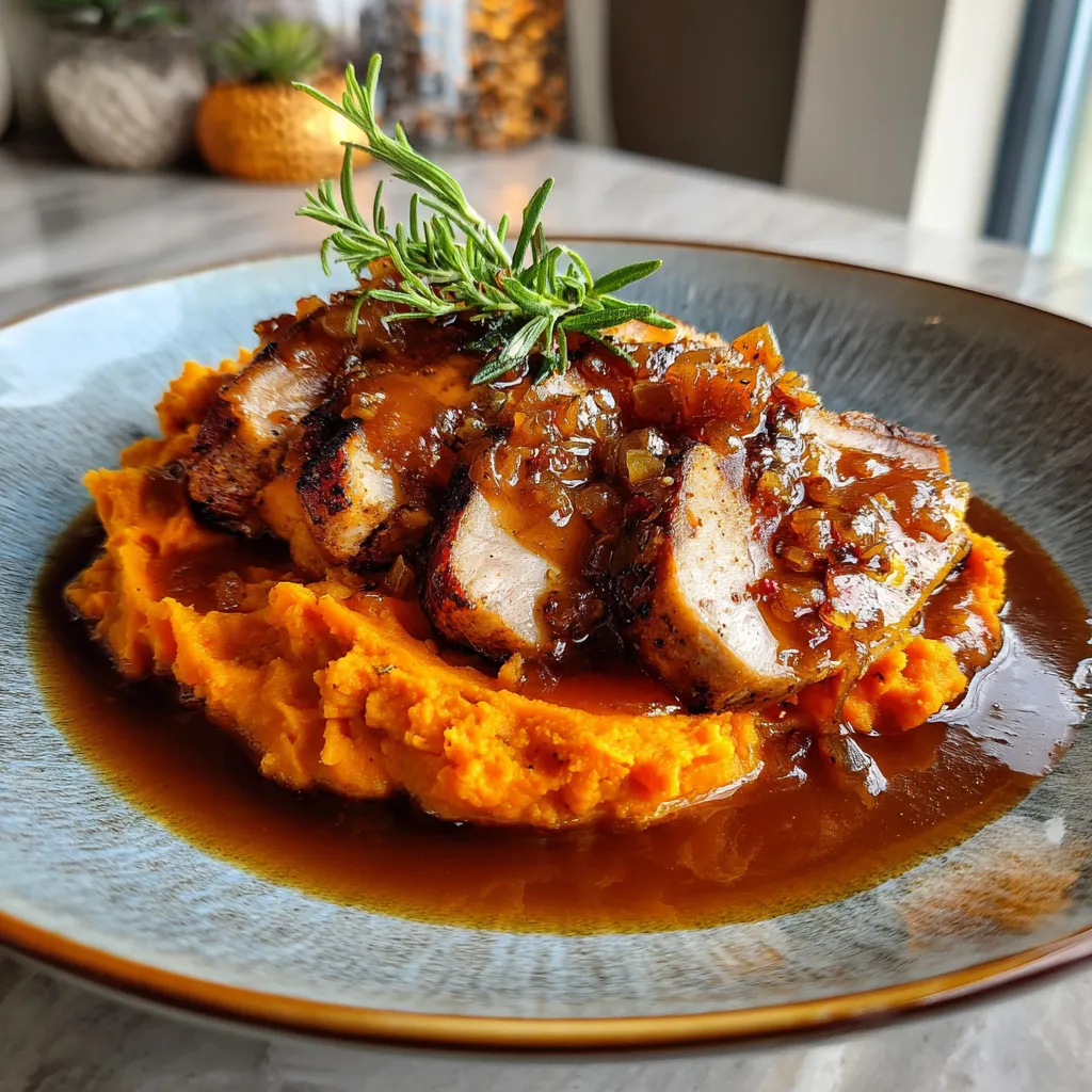 Photo of featured for Delicious Apple Cider Pork: A Sweet and Savory Twist on Mashed Sweet Potatoes
