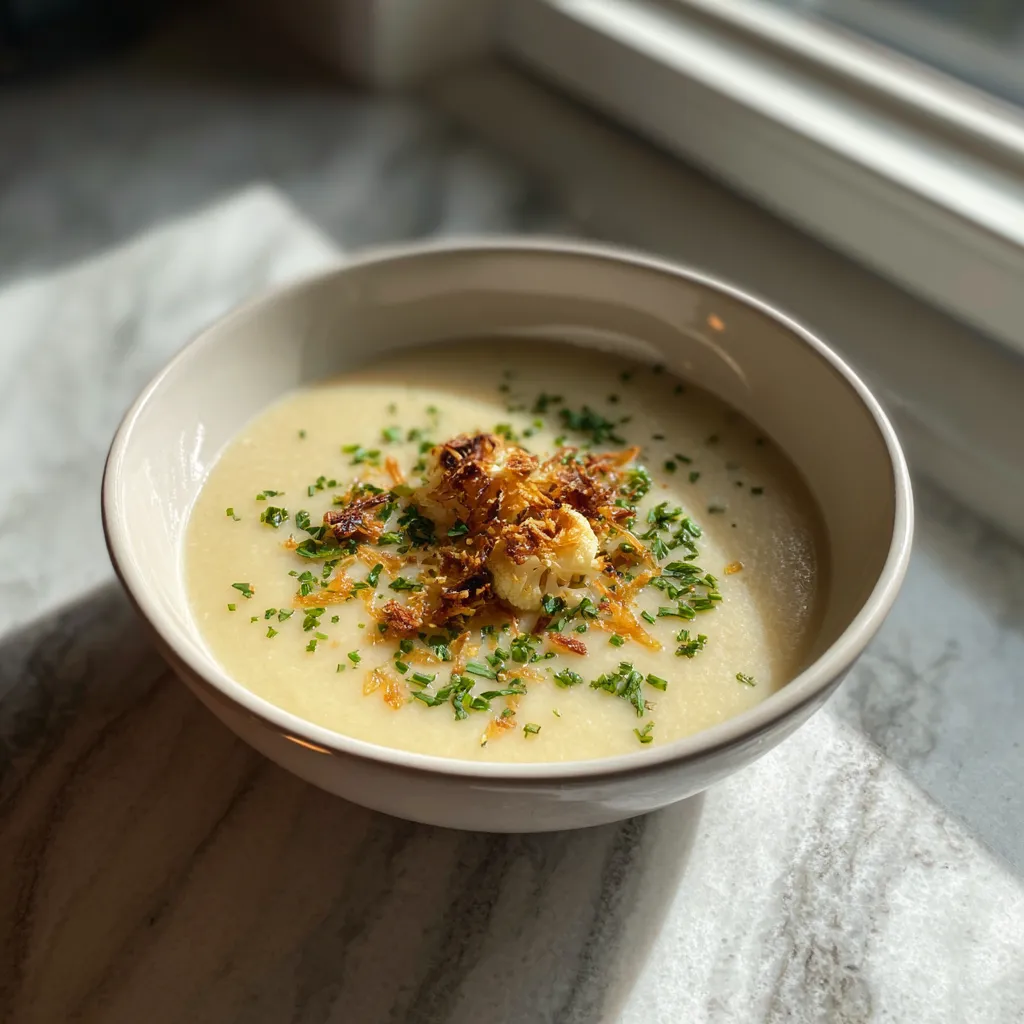 Photo of featured for Savory Cheddar Cauliflower and Roasted Garlic Soup: A Creamy Comfort in Every Bite