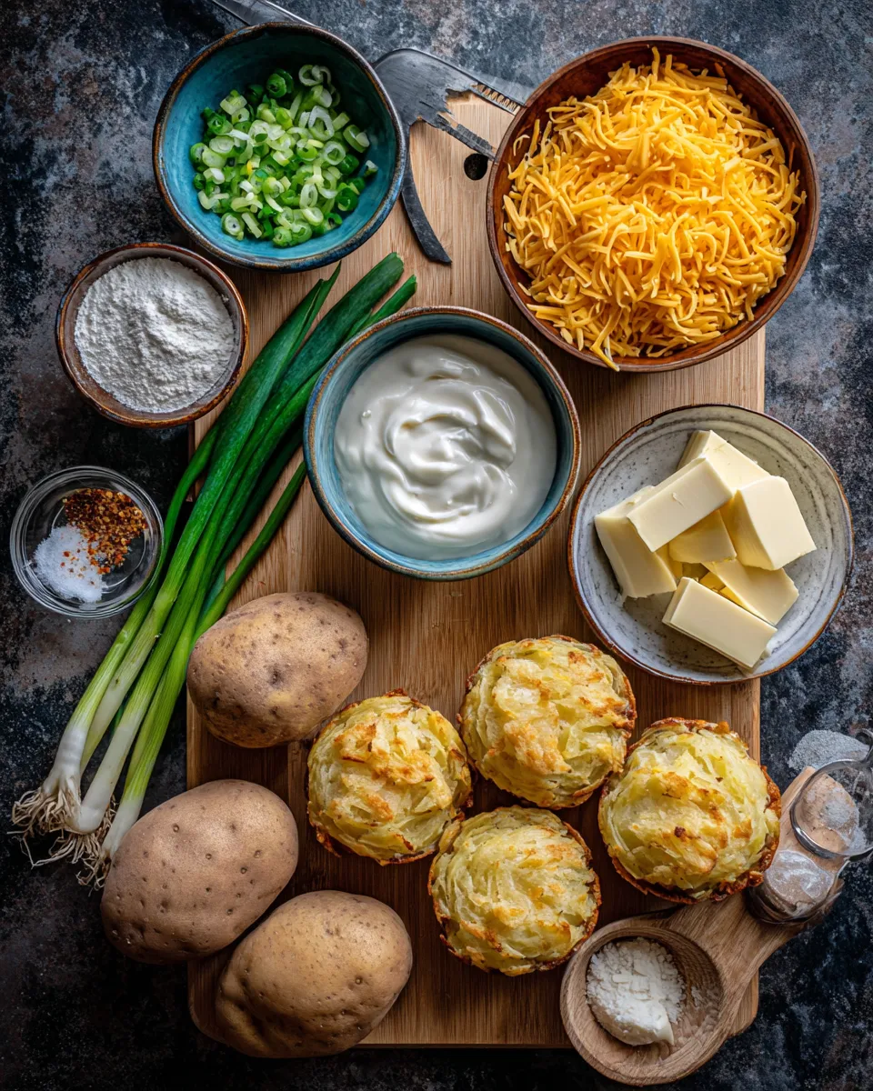 Ingredients for Irresistibly Cheesy Smashed Baked Potato Muffins