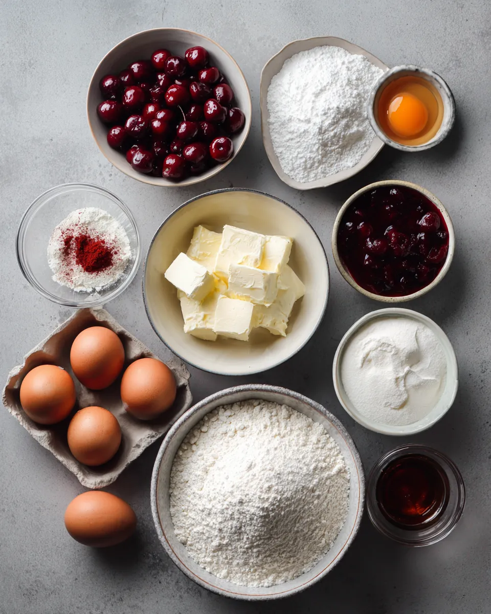 Ingredients for Decadent Cherry Cheesecake Cake Roll: Indulge in Sweet Bliss