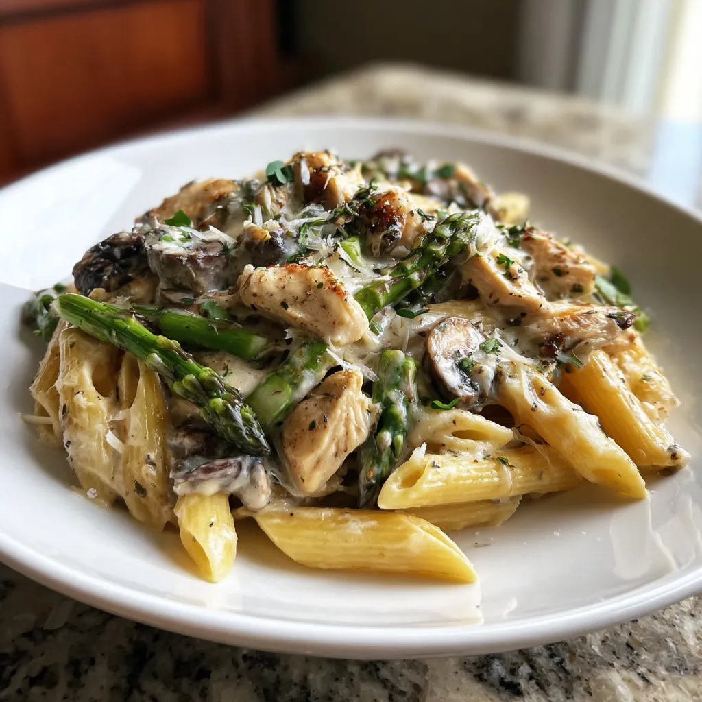 Photo of featured for Indulgent Creamy Mushroom Asparagus Chicken Penne: A Decadent Delight