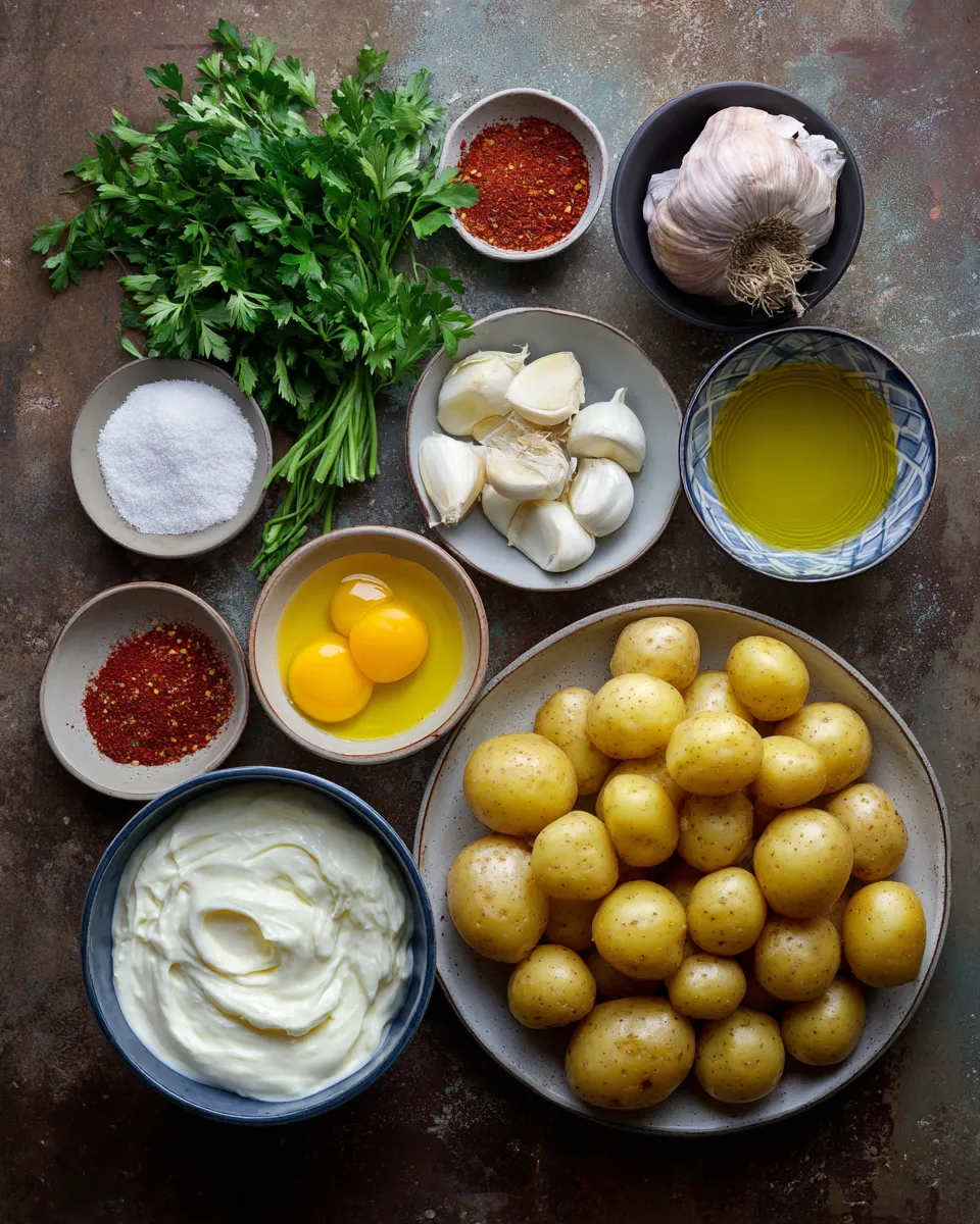 Ingredients for Indulgent Creamy Roasted Potatoes: Crispy Edges for Days