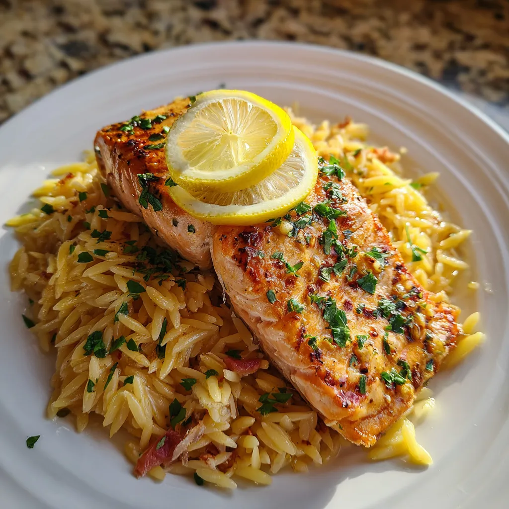 Photo of featured for One Skillet Salmon: Zesty Lemon Orzo Delight