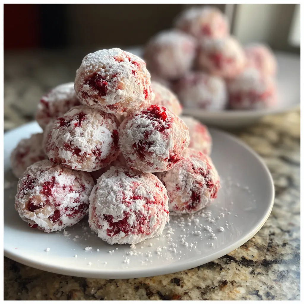 Photo of featured for Deliciously Decadent Raspberry Almond Snowball Cookies