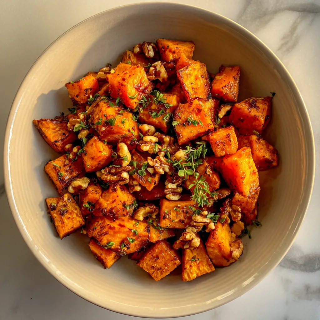 Photo of featured for Irresistible Walnut Maple Roasted Sweet Potatoes Recipe