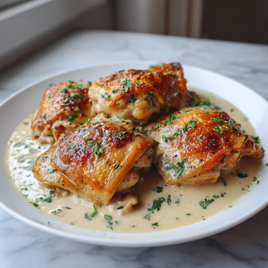 Photo of featured for Indulgent Creamy Garlic Parmesan Chicken Thighs