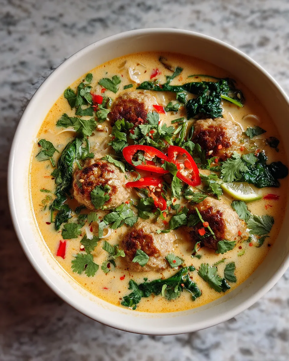 Photo of featured for Indulgent Creamy Thai Coconut Chicken Meatball Soup: A Flavorful Delight