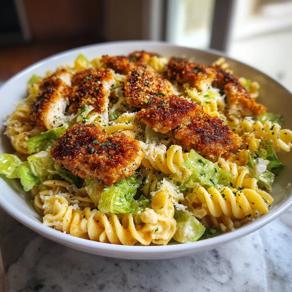 Photo of featured for Crispy Chicken Caesar Pasta Salad: Irresistibly Crunchy and Delicious