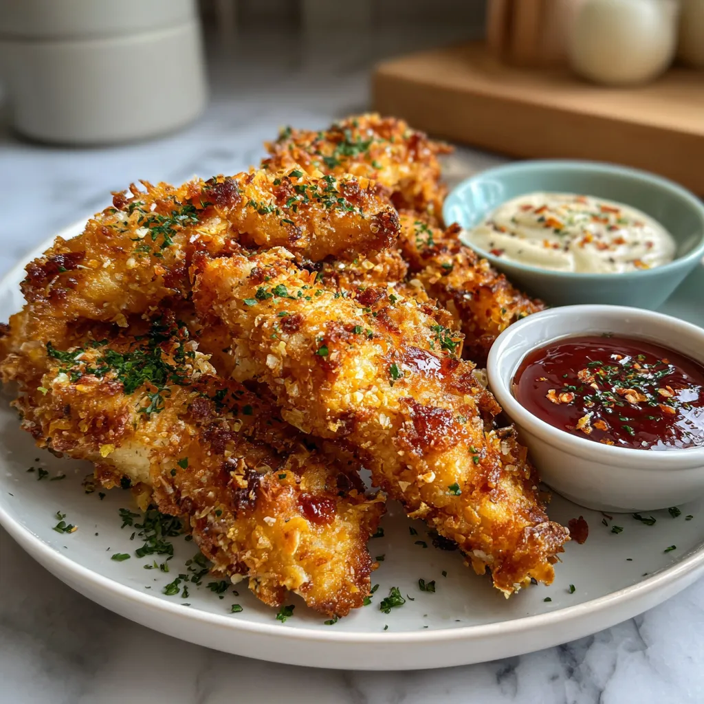 Photo of featured for Sizzling Crispy Garlic Chicken Tenders: A Dip Trio Delight