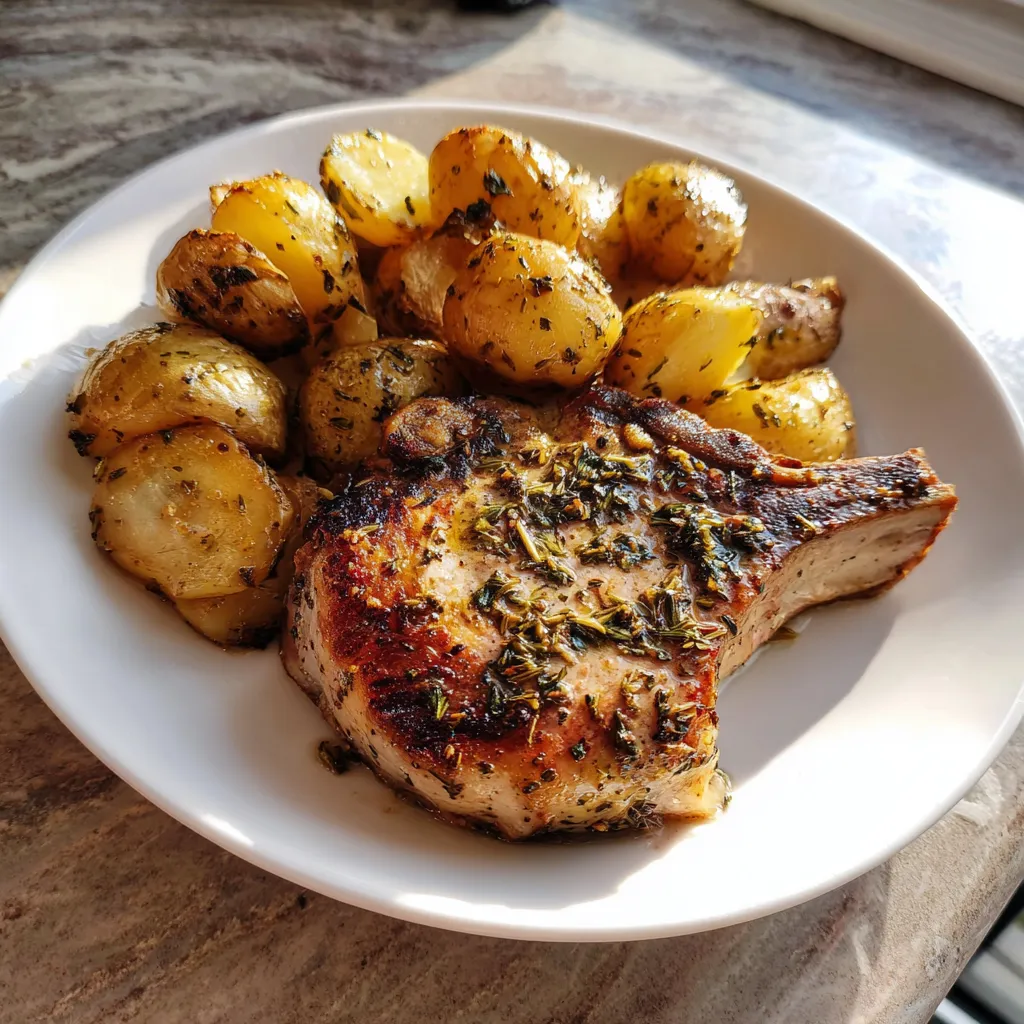 Photo of featured for Flavorful Garlic Herb Pork Chops and Potatoes: A Delicious Dinner Delight