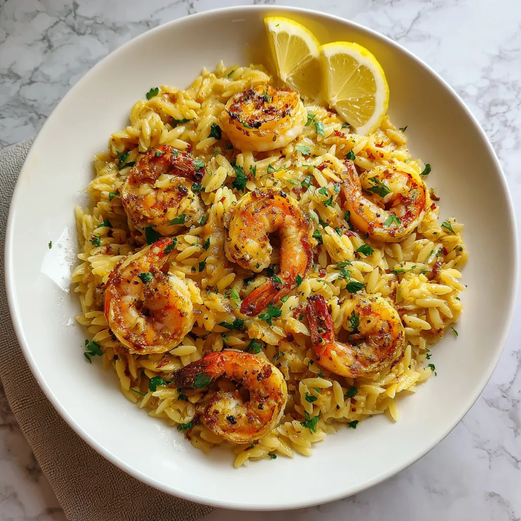 Photo of featured for Sizzling Lemon Garlic Shrimp Orzo Skillet: A Burst of Flavor