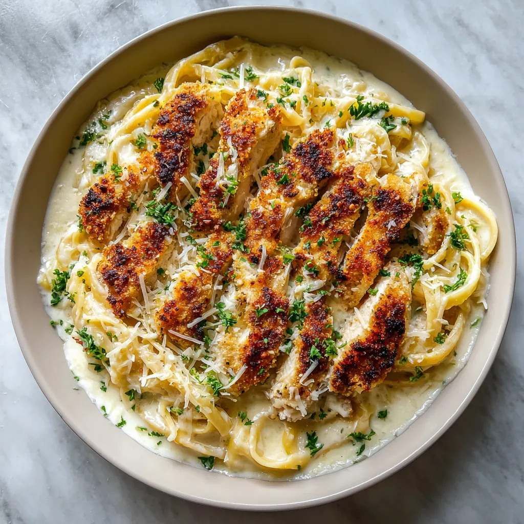 Photo of featured for Irresistible Parmesan Crusted Chicken Alfredo Skillet: A Cheesy Delight