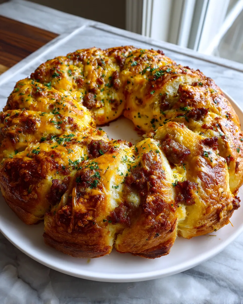 Photo of featured for Deliciously Decadent Sausage Egg and Cheese Crescent Ring